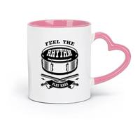 LAYEHDF Ceramics Coffee Mug Phrase Feel The Rhythm Play Hard Music Drum （11oz/320ml） Humorous Gift for Coffee Lovers, Work Besties, Coworkers & Friends Pink