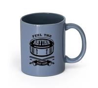 LAYEHDF Ceramics Coffee Mug Phrase Feel The Rhythm Play Hard Music Drum （11oz/320ml） Humorous Gift for Coffee Lovers, Work Besties, Coworkers & Friends Blue-Gray