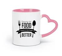 LAYEHDF Ceramics Coffee Mug Phrase Obviously That Food Makes Everything Better （11oz/320ml） Stylish & Durable - Microwave & Dishwasher Safe Pink