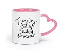 LAYEHDF Ceramics Coffee Mug, Quote Poster Laundry Today or Tomorrow Office （11oz/320ml） Coffee, Tea, Latte, Milk, Cocoa, Juice and Other Hot Drinks Pink