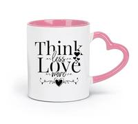 LAYEHDF Ceramics Coffee Mug, Think Less Love More Positive Words Inspiring Phrase （11oz/320ml） Stylish & Durable - Microwave & Dishwasher Safe Pink