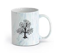LAYEHDF Ceramics Coffee Mug with Handle - Classic Ceramic Oak Forest Tree Leaves Natural （11oz/320ml） for Home and Office Marble Blue