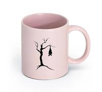 LAYEHDF Ceramics Cool Mugs and Cups Bat Night Animal Tree Nursery Halloween Feast （11oz/320ml） Ceramic Coffee Mug for Cappuccino Tea, Milk, Pink