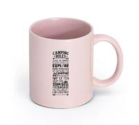 LAYEHDF Ceramics Cool Mugs and Cups Camping Rules Camp Quotes Adventures Phrase （11oz/320ml） Dishwasher Microwave Safe,for Office and Home Pink