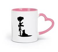 LAYEHDF Ceramics Cool Mugs and Cups Fallen Soldiers Silhouette Military Battlefield （11oz/320ml） for Milk Tea Cola Water Pink