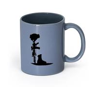 LAYEHDF Ceramics Cool Mugs and Cups Fallen Soldiers Silhouette Military Battlefield （11oz/320ml） for Milk Tea Cola Water Blue-Gray