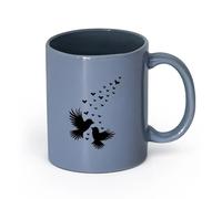 LAYEHDF Ceramics Cool Mugs and Cups Flying Birds Couple Love Hearts Symbol Romance （11oz/320ml） Café or Restaurant Use Blue-Gray
