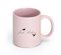 LAYEHDF Ceramics Cool Mugs and Cups Just Believe Motivation Inspirational Positive Words （11oz/320ml） for Office, Home Pink
