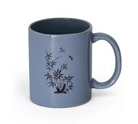 LAYEHDF Ceramics Cool Mugs and Cups Reed Butterfly Dragonfly Beautiful Oriental （11oz/320ml） Office, Home, Café, Dishwasher & Microwave Safe Blue-Gray