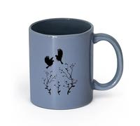 LAYEHDF Ceramics Cool Tea and Coffee Mug Birds and Branches Flying Leaves （11oz/320ml） Coffee, Tea, Latte, Milk, Cocoa, Juice and Other Hot Drinks Blue-Gray