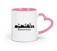 LAYEHDF Ceramics Cool Tea and Coffee Mug City Country Silhouette Sights Baghdad （11oz/320ml） Dishwasher Microwave Safe,for Office and Home Pink