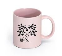 LAYEHDF Ceramics Cool Tea and Coffee Mug Life Natural Man Silhouette Tree Symbol （11oz/320ml） Stylish & Durable - Microwave & Dishwasher Safe Pink