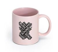 LAYEHDF Ceramics Cool Tea and Coffee Mug Music Musical Words Cloud Singer Teen （11oz/320ml） Great for Home, Office, Cafes, Gift Ideas Pink