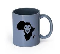 LAYEHDF Ceramics Cups with Comfortable Handle Abstract Lion King African Continent Map （11oz/320ml） fine China (Ceramic) Blue-Gray