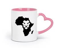 LAYEHDF Ceramics Cups with Comfortable Handle Abstract Lion King African Continent Map （11oz/320ml） fine China (Ceramic) Pink