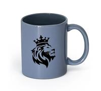 LAYEHDF Ceramics Cups with Comfortable Handle African Lion King Head Predator Tribal （11oz/320ml） Ideal for Home & Office Use Blue-Gray