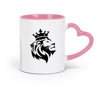 LAYEHDF Ceramics Cups with Comfortable Handle African Lion King Head Predator Tribal （11oz/320ml） Ideal for Home & Office Use Pink