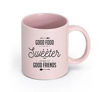 LAYEHDF Ceramics Cups with Comfortable Handle Good Food is All The Sweeter Dining （11oz/320ml） Office, Home, Café, Dishwasher & Microwave Safe Pink