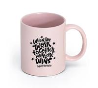 LAYEHDF Ceramics Cups with Comfortable Handle Hand Drawn Lettering Quote Work Together （11oz/320ml） Ceramic Coffee Mugs for Home or Work Pink