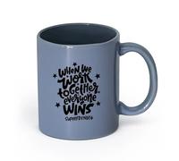 LAYEHDF Ceramics Cups with Comfortable Handle Hand Drawn Lettering Quote Work Together （11oz/320ml） Ceramic Coffee Mugs for Home or Work Blue-Gray