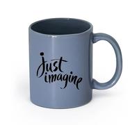 LAYEHDF Ceramics Cups with Comfortable Handle Just Imagine Inspirational Motivational （11oz/320ml） and Mulled Drinks, Espresso Blue-Gray