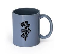 LAYEHDF Ceramics Cups with Comfortable Handle Let The Adventure Begin Signpost Travel （11oz/320ml） Unique Office Gift for Women & Men Blue-Gray