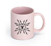 LAYEHDF Ceramics Cups with Comfortable Handle Medieval Spears Helmet Weapon Military （11oz/320ml） for Milk Tea Cola Water Pink