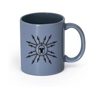 LAYEHDF Ceramics Cups with Comfortable Handle Medieval Spears Helmet Weapon Military （11oz/320ml） for Milk Tea Cola Water Blue-Gray