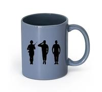 LAYEHDF Ceramics Cups with Comfortable Handle Patriotic Soldiers Silhouette Military （11oz/320ml） for Coffee Oatmeal Tea Easy to Clean Blue-Gray