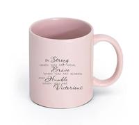 LAYEHDF Ceramics Cups with Comfortable Handle Strong Brave Victorious Motivation Quote （11oz/320ml） fine China (Ceramic) Pink