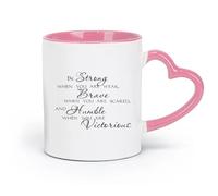 LAYEHDF Ceramics Cups with Comfortable Handle Strong Brave Victorious Motivation Quote （11oz/320ml） fine China (Ceramic) Pink