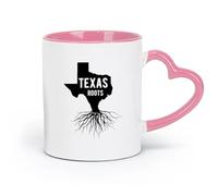 LAYEHDF Ceramics Cups with Comfortable Handle Texas Roots Word Map USA State Home （11oz/320ml） Ceramic Coffee Mug for Cappuccino Tea, Milk, Pink