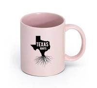 LAYEHDF Ceramics Cups with Comfortable Handle Texas Roots Word Map USA State Home （11oz/320ml） Ceramic Coffee Mug for Cappuccino Tea, Milk, Pink