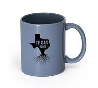 LAYEHDF Ceramics Cups with Comfortable Handle Texas Roots Word Map USA State Home （11oz/320ml） Ceramic Coffee Mug for Cappuccino Tea, Milk, Blue-Gray