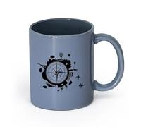 LAYEHDF Ceramics Cups with Comfortable Handle Travel Agency Earth Wind Rose House （11oz/320ml） Ceramic Coffee Mug for Cappuccino Tea, Milk, Blue-Gray