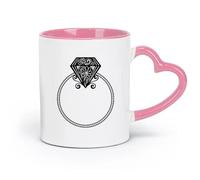 LAYEHDF Ceramics Cups with Comfortable Handle Wedding Ring with Diamond Bride （11oz/320ml） Great for Home, Office, Cafes, Gift Ideas Pink