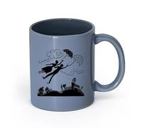 LAYEHDF Ceramics Durable Mugs Romantic Love Lovers Umbrella Flying Little Town （11oz/320ml） Ceramic Coffee Mug for Cappuccino Tea, Milk, Blue-Gray