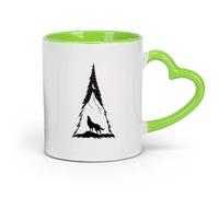 LAYEHDF Ceramics Durable Mugs Spruce Tree Forest Moon Howling Wolf Predator Animal （11oz/320ml） Ceramic Coffee Mugs for Home or Work Green