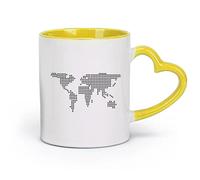 LAYEHDF Ceramics Home and Office Mugs Circles Balls Bubbles World Map Earth （11oz/320ml） Humorous Gift for Coffee Lovers, Work Besties, Coworkers & Friends Yellow