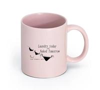 LAYEHDF Ceramics Home and Office Mugs Laundry Today Tomorrow Drawer Phrase （11oz/320ml） Humorous Gift for Coffee Lovers, Work Besties, Coworkers & Friends Pink