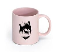 LAYEHDF Ceramics Hot Chocolate Cups Animals Bear Full Moon Natural Forest Wood Midnight （11oz/320ml） for Office, Home Pink