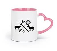 LAYEHDF Ceramics Hot Chocolate Cups BBQ Grill Steakhouse Butcher Restaurant Grilled Meat （11oz/320ml） for Home or Work Pink