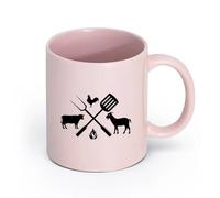 LAYEHDF Ceramics Hot Chocolate Cups BBQ Grill Steakhouse Butcher Restaurant Grilled Meat （11oz/320ml） for Home or Work Pink