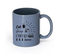 LAYEHDF Ceramics Hot Chocolate Cups Eat Sleep Camp Repeat Camping Summer Wild Life （11oz/320ml） for Tea Coffee Milk Cappuccino Blue-Gray