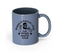 LAYEHDF Ceramics Hot Chocolate Cups Funny Quote Eat Drink and Be Irish St Patrick 's Day Pub Beer Alcohol Trefoil （11oz/320ml） Nice Xmas Gift Blue-Gray