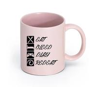 LAYEHDF Ceramics Hot Chocolate Cups Gamer Rules Eat Sleep Play Repeat Joystick （11oz/320ml） Cappuccino, Latte Macchiato, Tea, Espresso Pink