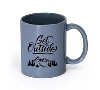 LAYEHDF Ceramics Hot Chocolate Cups Get Outside Inspiring Quote Words Wild Natural （11oz/320ml） for Tea, Coffee & Hot Drinks Blue-Gray