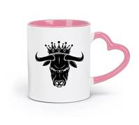 LAYEHDF Ceramics Hot Chocolate Cups Head Bull Vintage with Crown Logo Steak Butcher （11oz/320ml） for Hot Beverages, Latte, Cappuccino Pink