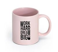 LAYEHDF Ceramics Hot Chocolate Cups Motivation Set Quote Workout Fitnesscenter Exercise Work Hard （11oz/320ml） for Office, Home Pink