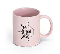 LAYEHDF Ceramics Hot Chocolate Cups Ship Steering Wheel Nautical Pirates Sailor （11oz/320ml） Office, Home, Café, Dishwasher & Microwave Safe Pink